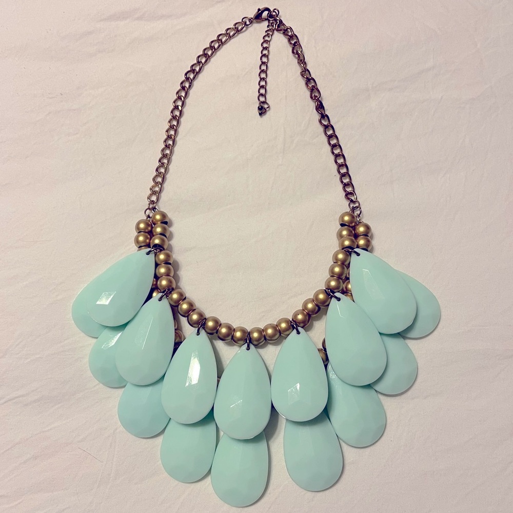 Teal and gold costume bib necklace